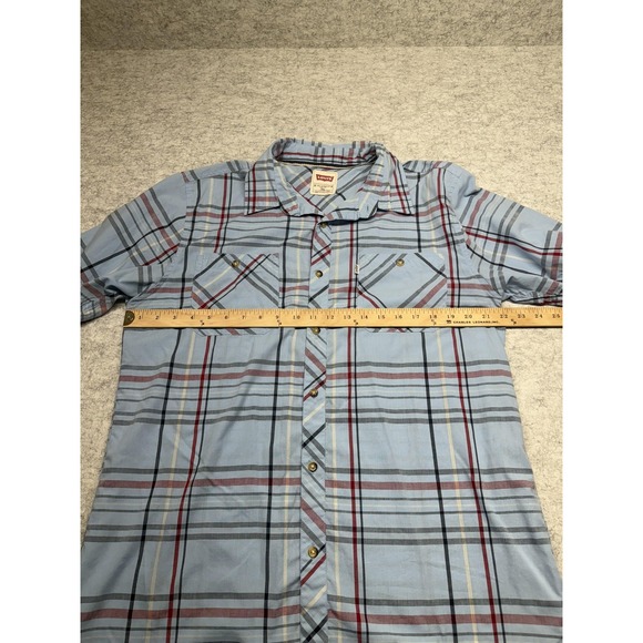 Levis Shirt‎ Mens XL Blue Red Gray Plaid Short Sleeve Western Pearl Snap Casual - Picture 4 of 5